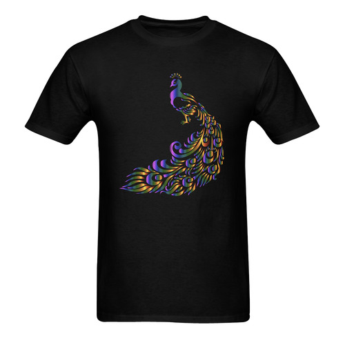 Abstract Rainbow Peacock Black Sunny Men's T- shirt (Model T06)