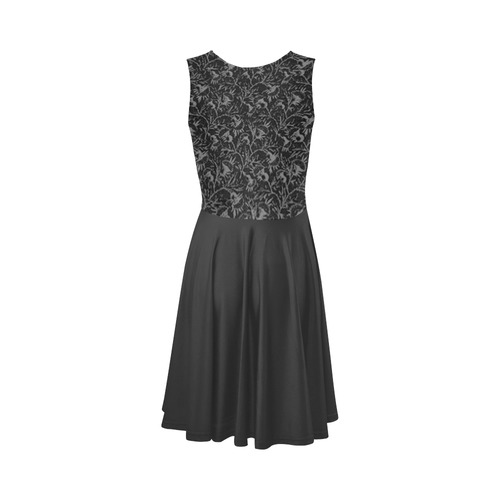 Vintage Floral Charcoal Black Sleeveless Ice Skater Dress (D19)