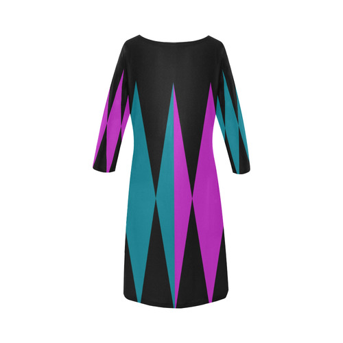 Black Background ZigZag Rhombuses Cut Round Collar Dress (D22)