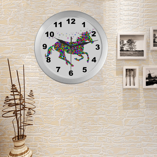 Abstract Triangle Unicorn Sparkles Silver Color Wall Clock