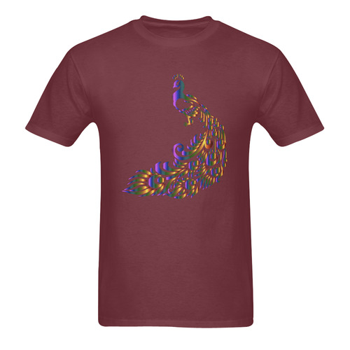 Abstract Rainbow Peacock Burgundy Sunny Men's T- shirt (Model T06)