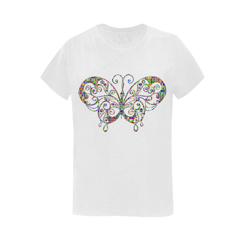 Abstrast Squares Swirls Butterfly White Women's T-Shirt in USA Size (Two Sides Printing)