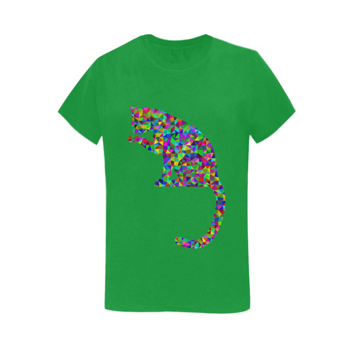 Sitting Kitty Abstract Triangle Green Women's T-Shirt in USA Size (Two Sides Printing)