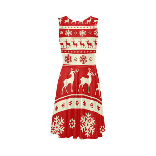 Reindeer Snowflakes Ugly Christmas Sweater Sleeveless Ice Skater Dress (D19)