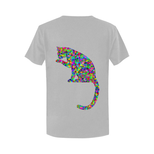 Sitting Kitty Abstract Triangle Grey Women's T-Shirt in USA Size (Two Sides Printing)