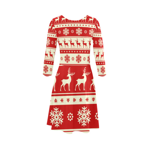 Reindeer Snowflakes Ugly Christmas Sweater 3/4 Sleeve Sundress (D23)