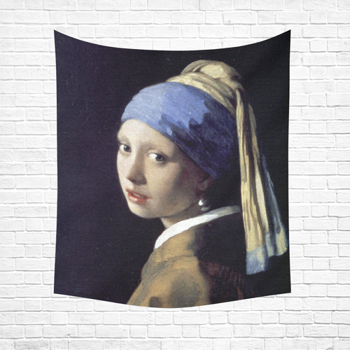 Vermeer Girl with a Pearl Earring Cotton Linen Wall Tapestry 51"x 60"