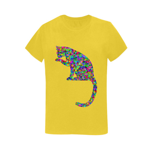 Sitting Kitty Abstract Triangle Yellow Women's T-Shirt in USA Size (Two Sides Printing)