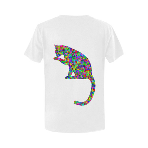 Sitting Kitty Abstract Triangle White Women's T-Shirt in USA Size (Two Sides Printing)