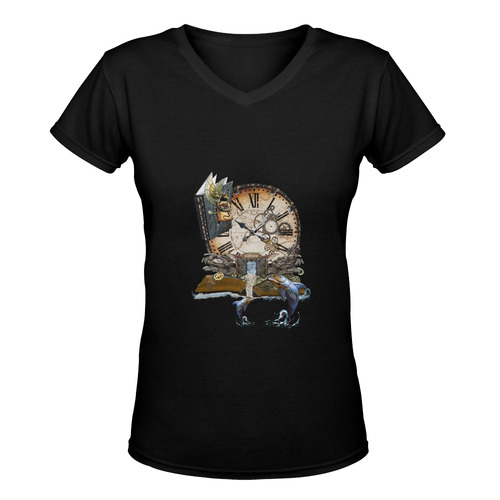 steampunk dragon books Women's Deep V-neck T-shirt (Model T19)