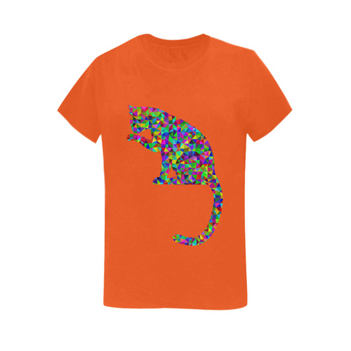 Sitting Kitty Abstract Triangle Orange Women's T-Shirt in USA Size (Two Sides Printing)