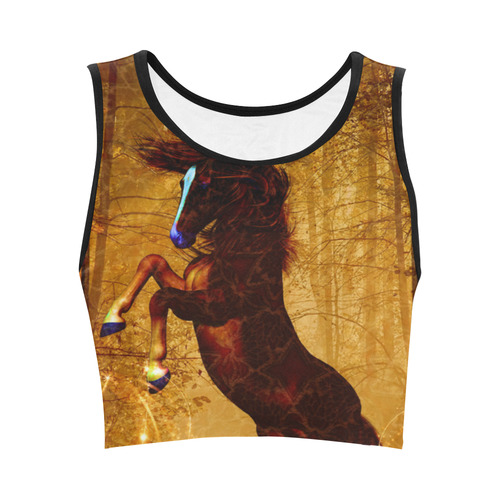 Awesome horse, vintage background Women's Crop Top (Model T42)