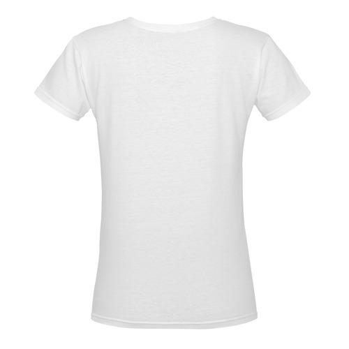 New in shop! Asia hand-drawn illustration on white T-shirt / Girly edition Women's Deep V-neck T-shirt (Model T19)