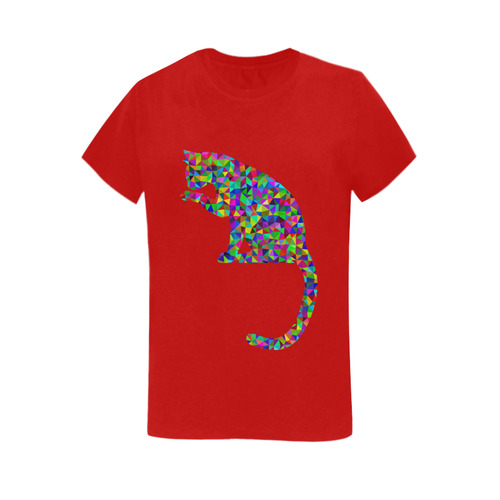 Sitting Kitty Abstract Triangle Red Women's T-Shirt in USA Size (Two Sides Printing)