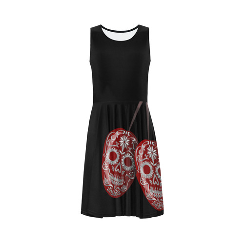 Cherry Sugar Skull Sleeveless Ice Skater Dress (D19)