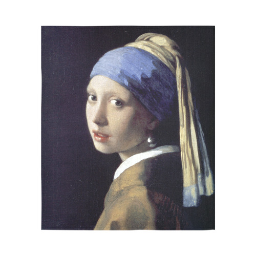 Vermeer Girl with a Pearl Earring Cotton Linen Wall Tapestry 51"x 60"