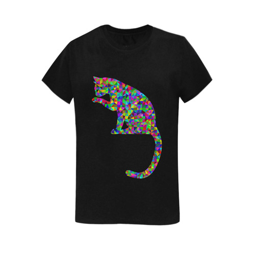 Sitting Kitty Abstract Triangle Black Women's T-Shirt in USA Size (Two Sides Printing)