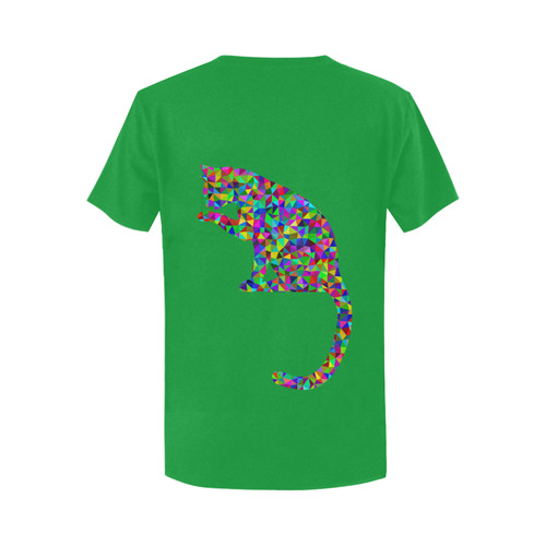 Sitting Kitty Abstract Triangle Green Women's T-Shirt in USA Size (Two Sides Printing)