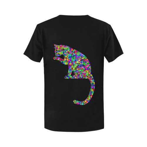 Sitting Kitty Abstract Triangle Black Women's T-Shirt in USA Size (Two Sides Printing)