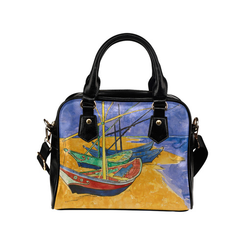 Van Gogh Fishing Boats Beach Watercolor Shoulder Handbag (Model 1634)