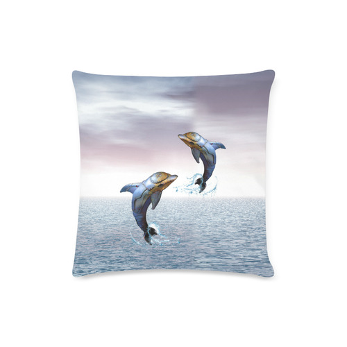 steampunk jumping dolphins Custom Zippered Pillow Case 16"x16"(Twin Sides)