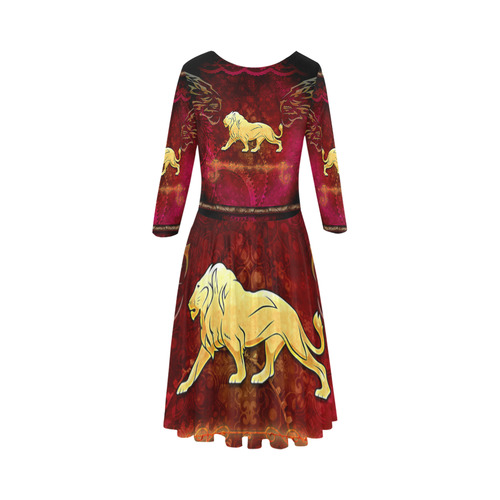 Golden lion on vintage background Elbow Sleeve Ice Skater Dress (D20)