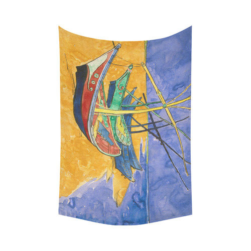 Van Gogh Fishing Boats Beach Watercolor Cotton Linen Wall Tapestry 90"x 60"