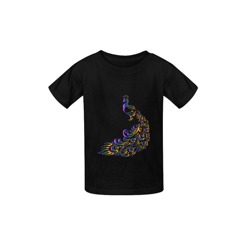 Abstract Rainbow Peacock Black Kid's  Classic T-shirt (Model T22)