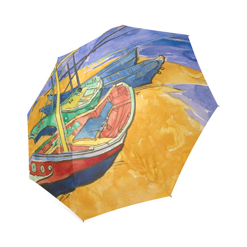 Van Gogh Fishing Boats Beach Watercolor Foldable Umbrella (Model U01)