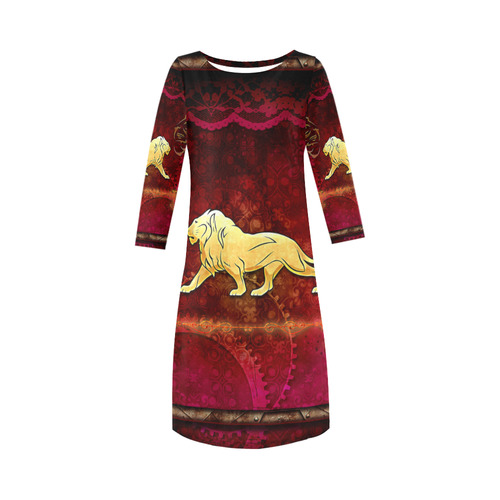 Golden lion on vintage background Round Collar Dress (D22)