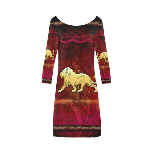 Golden lion on vintage background Bateau A-Line Skirt (D21)