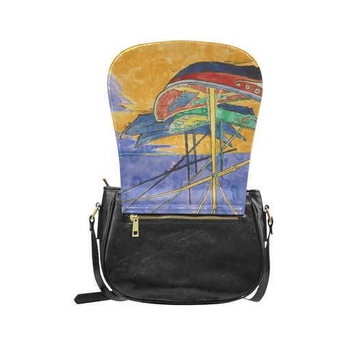 Van Gogh Fishing Boats Beach Watercolor Classic Saddle Bag/Small (Model 1648)