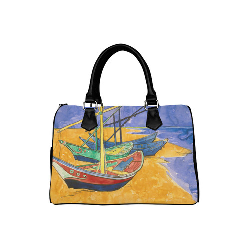 Van Gogh Fishing Boats Beach Watercolor Boston Handbag (Model 1621)
