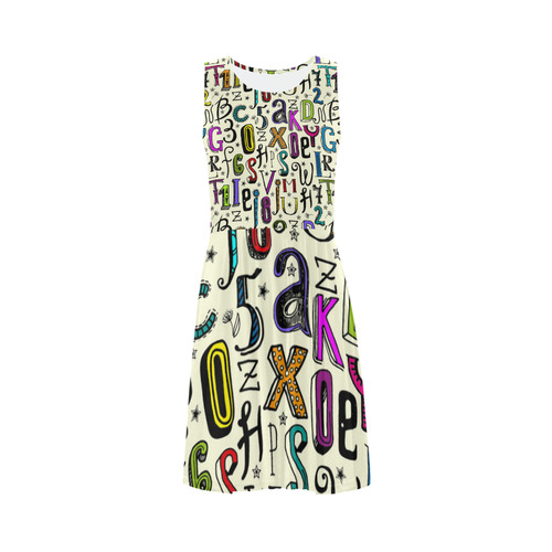 Letters Numbers Stars Typography Pattern Colored Sleeveless Ice Skater Dress (D19)