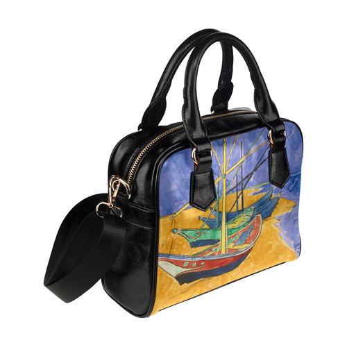 Van Gogh Fishing Boats Beach Watercolor Shoulder Handbag (Model 1634)