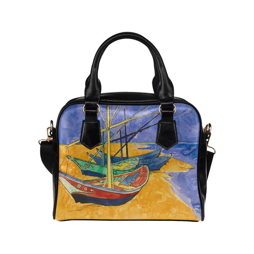 Van Gogh Fishing Boats Beach Watercolor Shoulder Handbag (Model 1634)