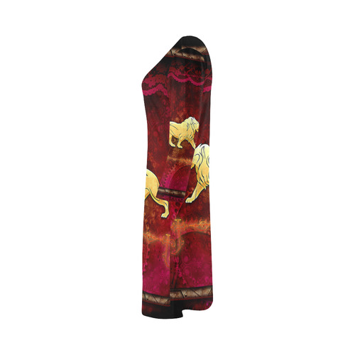 Golden lion on vintage background Bateau A-Line Skirt (D21)