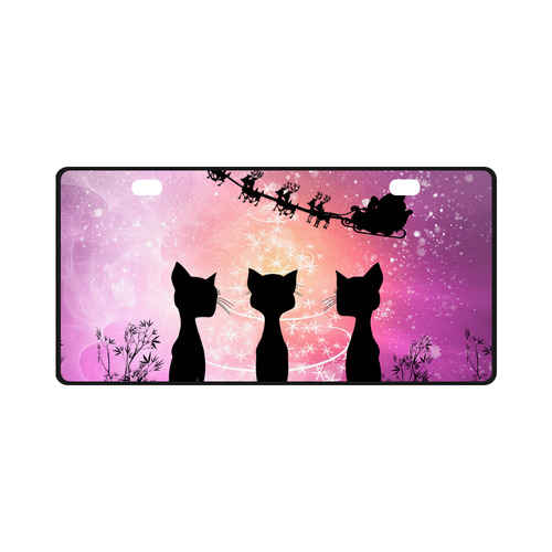 Cats looking to Santa Claus in the sky License Plate
