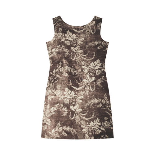 Grunge vintage floral pattern in dark brown Round Collar Dress (D22)
