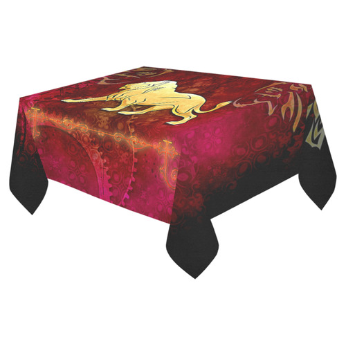 Golden lion on vintage background Cotton Linen Tablecloth 52"x 70"