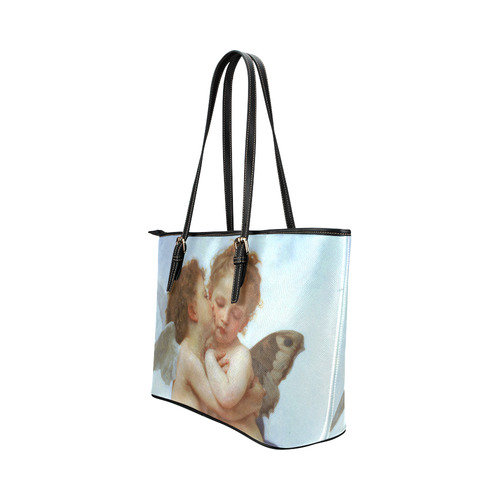 Bouguereau First Kiss Angels Leather Tote Bag/Large (Model 1651)