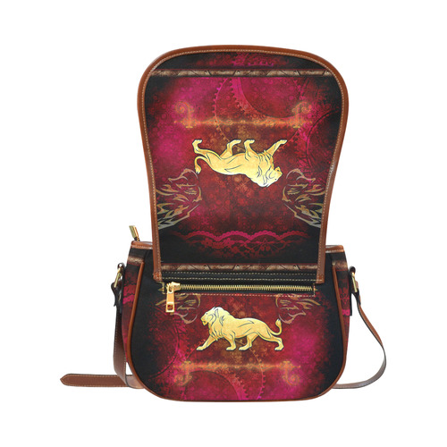 Golden lion on vintage background Saddle Bag/Large (Model 1649)