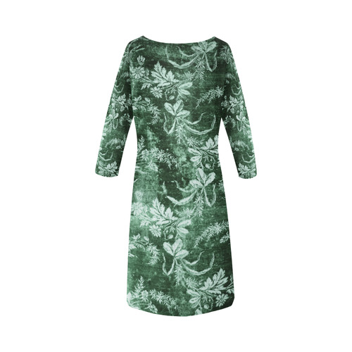 Grunge vintage floral pattern in dark green Round Collar Dress (D22)