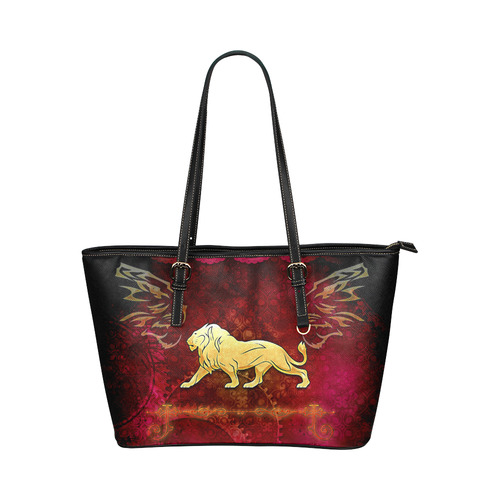 Golden lion on vintage background Leather Tote Bag/Small (Model 1651)