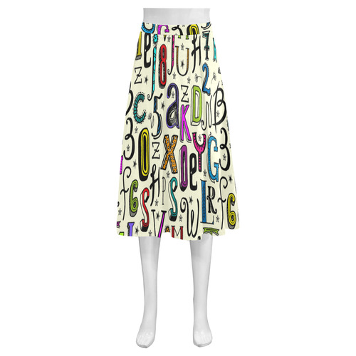 Letters Numbers Stars Typography Pattern Colored Mnemosyne Women's Crepe Skirt (Model D16)