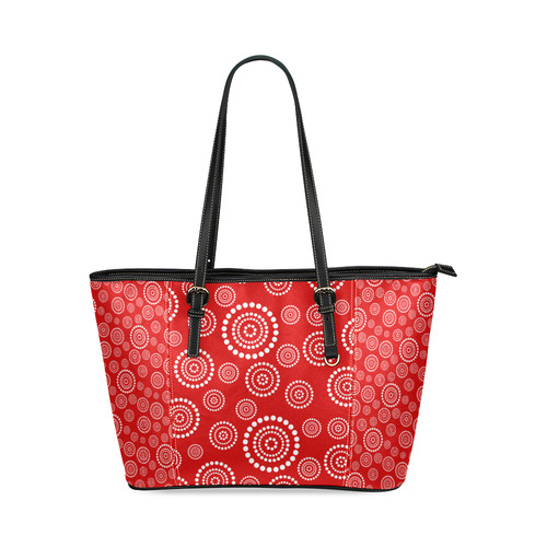 Dots Circle Flower Power Pattern white Leather Tote Bag/Large (Model 1640)