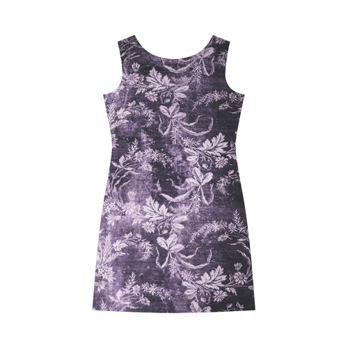 Grunge vintage floral pattern in cool dark purple Round Collar Dress (D22)