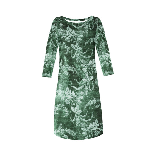 Grunge vintage floral pattern in dark green Round Collar Dress (D22)