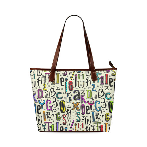 Letters Numbers Stars Typography Pattern Colored Shoulder Tote Bag (Model 1646)