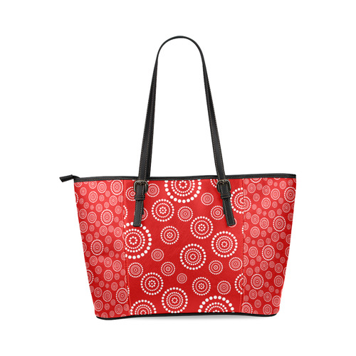 Dots Circle Flower Power Pattern white Leather Tote Bag/Large (Model 1640)